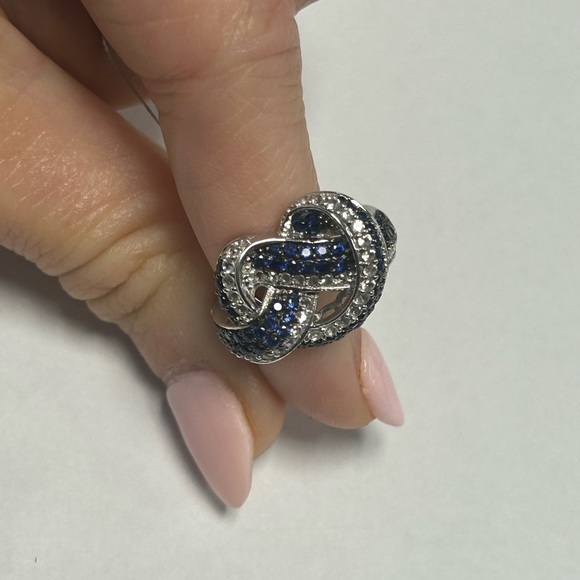 Suzy Levian Sterling Silver Blue Sapphire White Sapphire Knot Ring NWT #5 - Picture 5 of 8